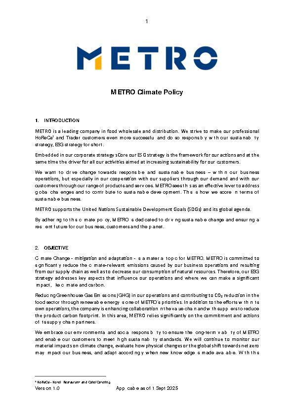 METRO Climate Policy