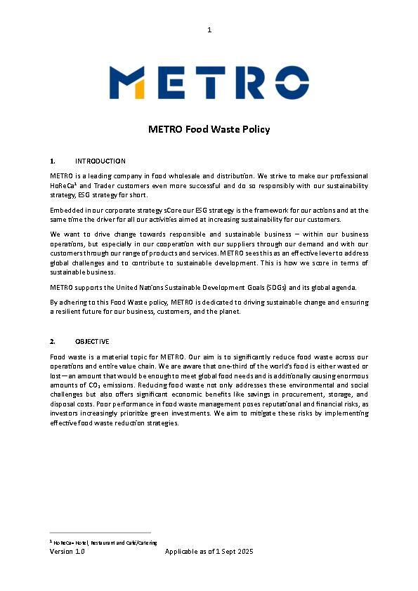 METRO Food Waste Policy