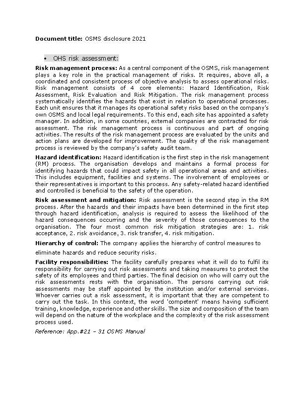 Operational Safety Management System (OSMS) Short Version 2021