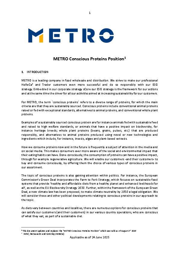 METRO Position on Conscious Proteins