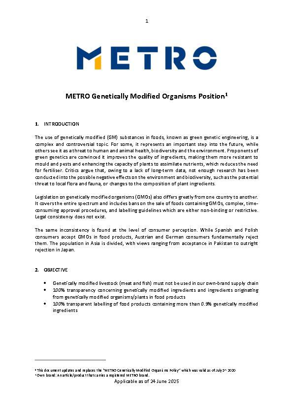 Genetically Modified Organisms Position
