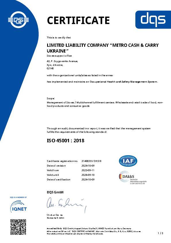 Ukraine ISO 45001 Certificate